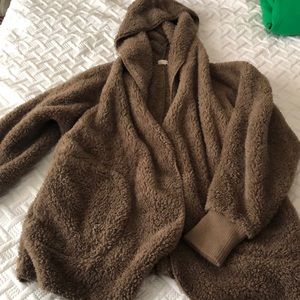 fuzzy brown hooded jacket